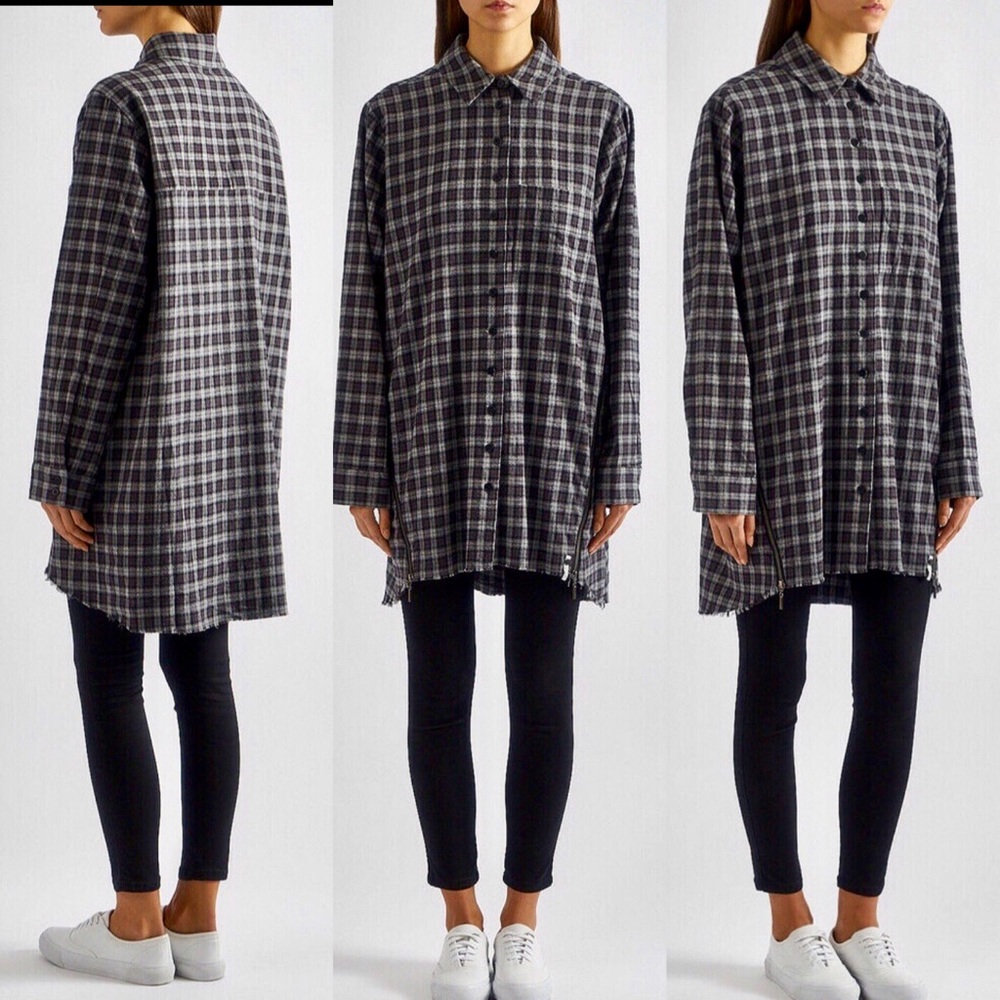 One Teaspoon Upsized Checkered Shirt Side Zip Fray - Picture 2 of 7